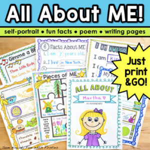 All About Me Autobiography Template Book, Back to School Self Portrait Worksheet