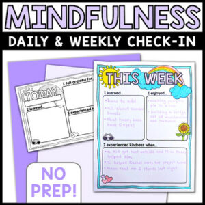 FREE Mindfulness Daily Check In Mental Health Reflection Pages & SEL Feelings