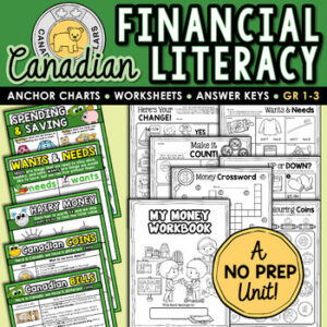 Financial Literacy Unit: Canadian Money Worksheets, Anchor Charts, Word Search