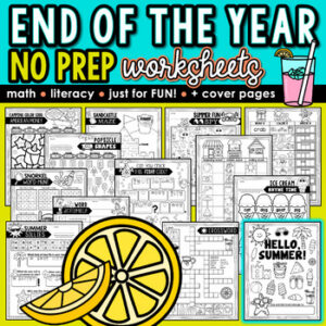 End of Year NO PREP Worksheets: Summer FUN Packet and 1st Grade ELA Math Review