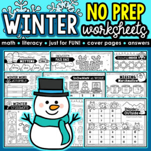 NO PREP Winter Packet: Writing Prompts, First Day Back From Break Worksheets