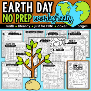 Earth Day NO PREP Worksheets Activity Pack: Word Search, Coloring, Math Puzzles