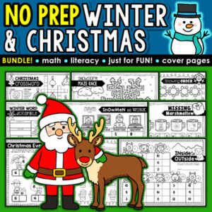 Fun NO PREP Christmas Packet & Back From After Winter Break Activity Worksheets