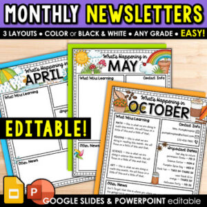 EASY Classroom Weekly or Monthly Newsletter Template Editable, Blank Parent Note