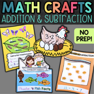 Addition & Subtraction Math Crafts, 1 Step Word Problems, April, Spring, Summer