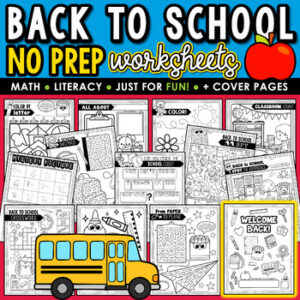 FUN Back to School NO PREP Worksheets: ELA Math Review Packet Word Search