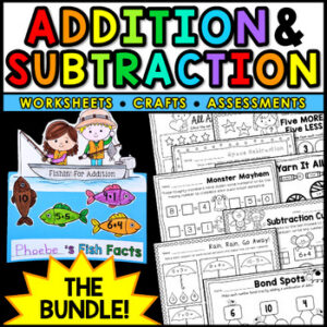 1 Step Single Digit Addition & Subtraction Word Problems Worksheets; Math CRAFTS