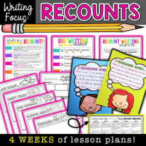 RECOUNT UNIT: Narrative Writing Graphic Organizer, Sentence Starters, & Rubric