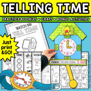 TELLING TIME to the Hour and Half Hour Worksheets & Clock Craft; Analog, Digital