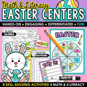 Easter Math & Literacy Center Activities: Spring Synonyms, Patterns, Graphing