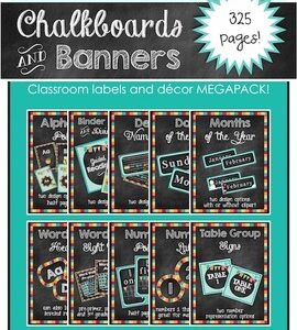 Chalkboards and Banners: cheerful classroom decor and labels