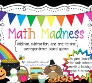 Math Madness Board Games: addition, subtraction, and one-to-one correspondence