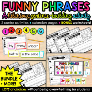 NO PREP Cut & Paste Sentence Scramble Worksheet, Building Silly Sentences Center